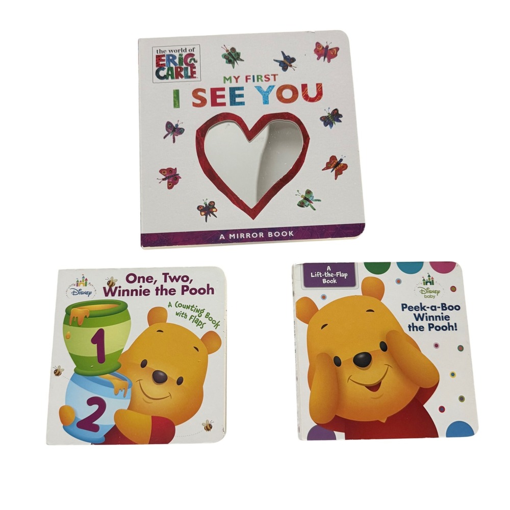 Disney Eric Carle Board Book Set Baby Multi Winnie the Pooh Mirror Flap Lot of 3
